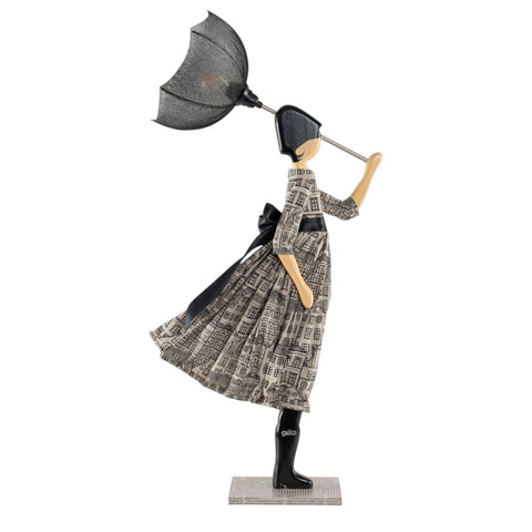 KLEINE MÄDCHEN-DAM-LAMPE MIT SCHWARZEM LAMPENSCHIRM UND MEHRFARBIGEM SKITSO
