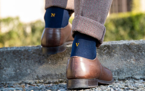 CALZA BLU UOMO INIZIALI SENAPE - TAGLIA 40/45 -M- 134-0-M INDIVIDUAL SOCKS