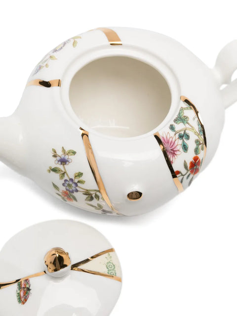 KINTSUGI TEEKANNE AUS PORZELLAN UND GOLD 26X15 H 10,9 09646 SELETTI WEISS