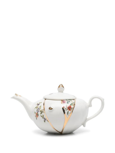 KINTSUGI TEEKANNE AUS PORZELLAN UND GOLD 26X15 H 10,9 09646 SELETTI WEISS