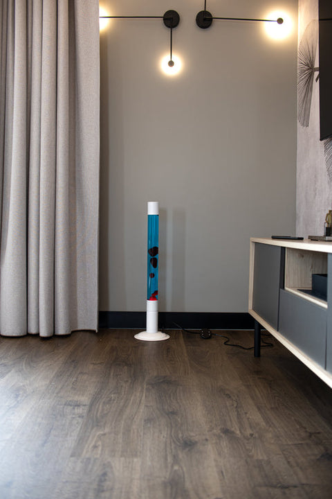 LAVA LAMP FISURA BASE BIANCA LIQUIDO AZZURRO E ROSSO ART. FL1818 MULTICOLOR