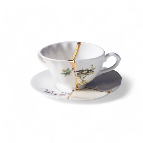 SELETTI WEISSES KINTSUGI-TEESET AUS PORZELLAN MIT TASSE UND UNTERTASSE 09647