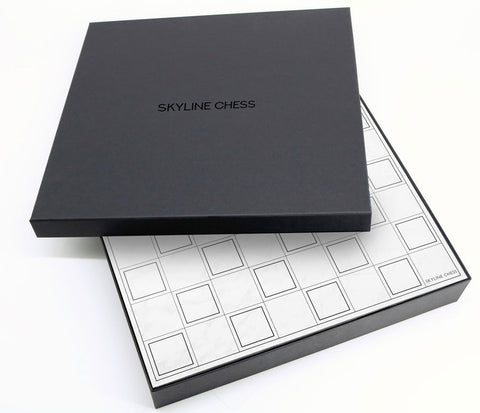SCACCHI SKYLINE STAINLESS STEEL WORLD ICONS EDITION (WITH MARBLE GRID BOARD) 249S- WHITE