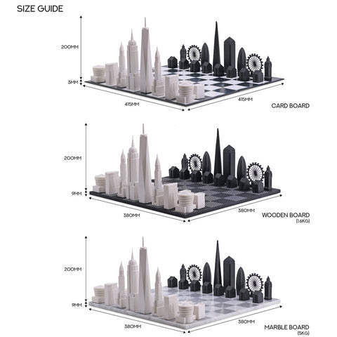 SCACCHI SKYLINE ACRYLIC LONDON VS NEW YORK (WITH MARBLE HATCH BOARD) SKU.057 WHITE