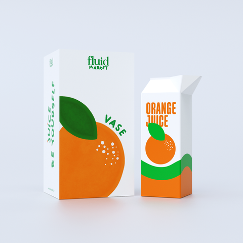 Orangensaft-Flüssigkeitsmarkt, mehrfarbige Vase