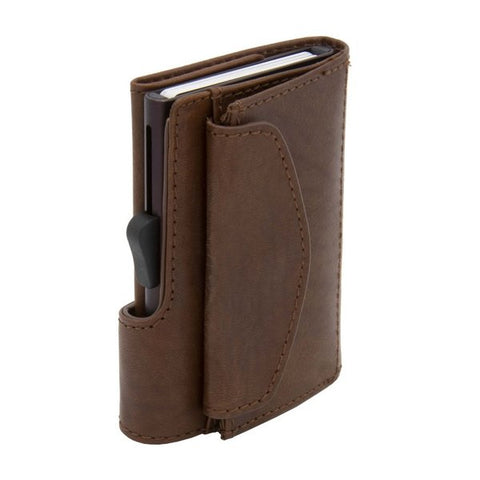PORTAFOGLIO SINGLE COIN GUN VEGETABLE TANNED LEATHER C SECURE BROWN