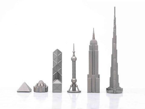 SCACCHI SKYLINE STAINLESS STEEL WORLD ICONS EDITION (WITH MARBLE GRID BOARD) 249S- WHITE