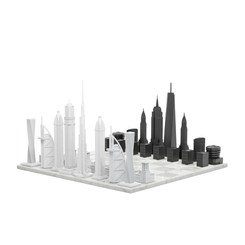 SCACCHI SKYLINE ACRYLIC NEW YORK VS DUBAI (WITH MARBLE HATCH BOARD) SKU.977 WHITE