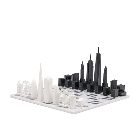 SCACCHI SKYLINE ACRYLIC LONDON VS NEW YORK (WITH MARBLE HATCH BOARD) SKU.057 WHITE