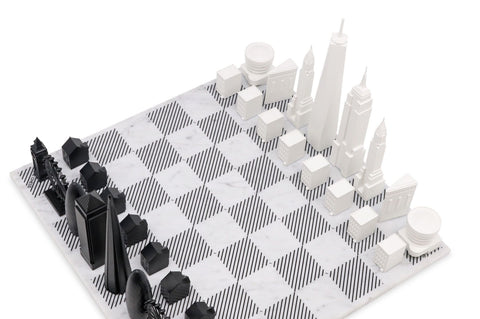 SCACCHI SKYLINE ACRYLIC LONDON VS NEW YORK (WITH MARBLE HATCH BOARD) SKU.057 WHITE