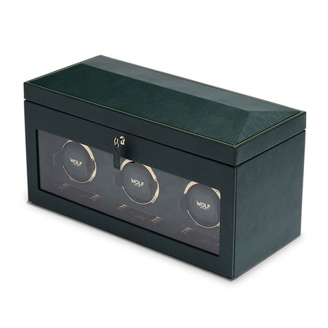 PORTAOROLOGI BRITISH RACING TRIPLE WATCH WINDER 792341 WOLF 1834 GREEN
