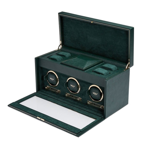 PORTAOROLOGI BRITISH RACING TRIPLE WATCH WINDER 792341 WOLF 1834 GREEN