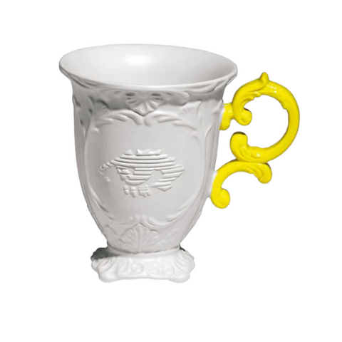 SELETTI I-WARES Porzellantasse, 10 cm, 11,5 cm, gelber Henkel, 09855GIA