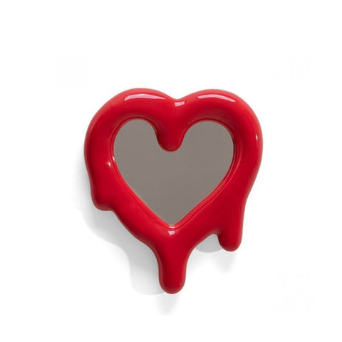 MIRROR FRAME IN PORCELAIN AND GLASS MELTED HEART RED CM. 30 H.35 SELETTI