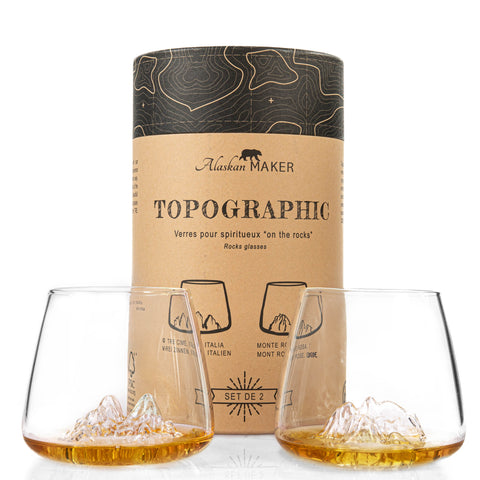 SET 2 BICCHIERI TOPOGRAPHIC 3CIME/MONTEROSA TOPO-TCMR ALASKAN MAKER TRANSPARENT