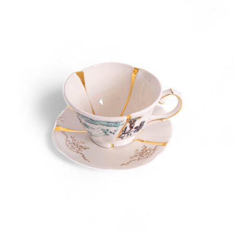 SELETTI WEISSES KINTSUGI-TEESET AUS PORZELLAN MIT TASSE UND UNTERTASSE 09649
