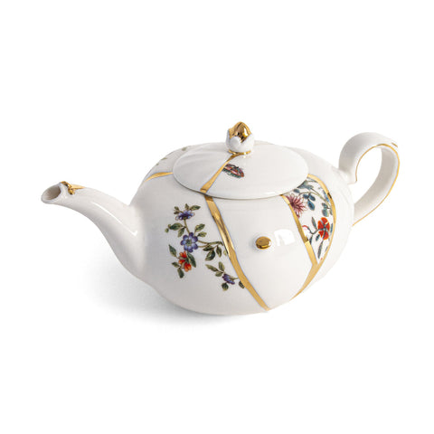 KINTSUGI TEEKANNE AUS PORZELLAN UND GOLD 26X15 H 10,9 09646 SELETTI WEISS