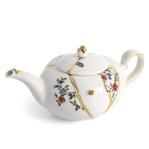 KINTSUGI TEEKANNE AUS PORZELLAN UND GOLD 26X15 H 10,9 09646 SELETTI WEISS