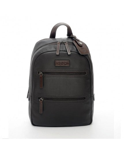 RUNDER MITTELGROSSER RUCKSACK AUS TECHNISCHEM LEDER, DUNKELBRAUN, ART. 309181U254