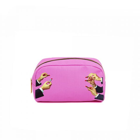 BEAUTY CASE BEDRUCKT IN PU TOILETTENPAPIER CM28X8 H 16 LIPPENSTIFTE PINK SELETTI