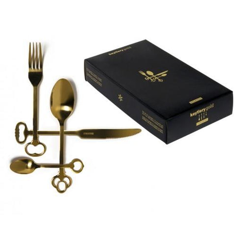 SELETTI 24-TEILIGES BESTECKSET 18/0 EDELSTAHL GOLD KEYTLERY ART 07374