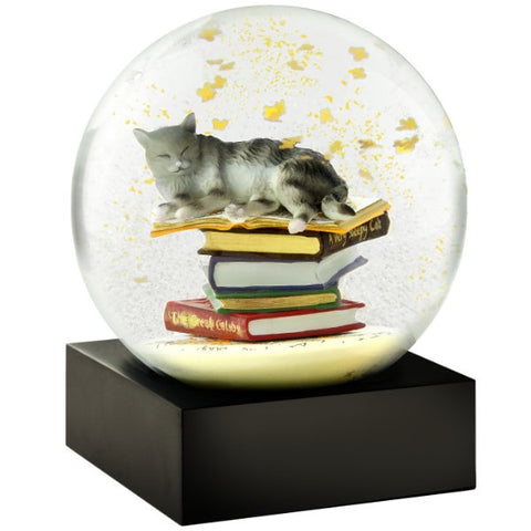 COOL SNOW GLOBE CAT ON BOOKS ART CS290-CATB