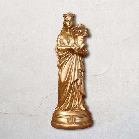 ORO J'AI VU LA VIERGE STATUETTA MADONNA CON BAMBINO CM 29