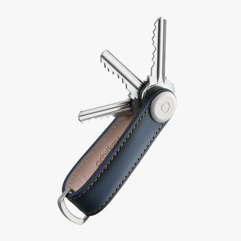 ORBITKEY 2.0 LEATHER NAVY/TAN KEYRING ART LTHO-2-NVTN
