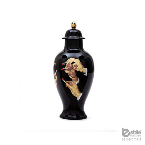 SELETTI PORZELLANVASE TOILETTENPAPIER LIPPENSTIFT SCHWARZ ART 09793