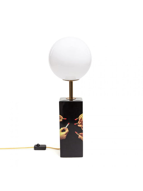 "LAMPADA DA TAVOLO A LED IN PORCELLANA TP DIAM CM 34 H 70 LIPSTICKS SELETTI BLACK"