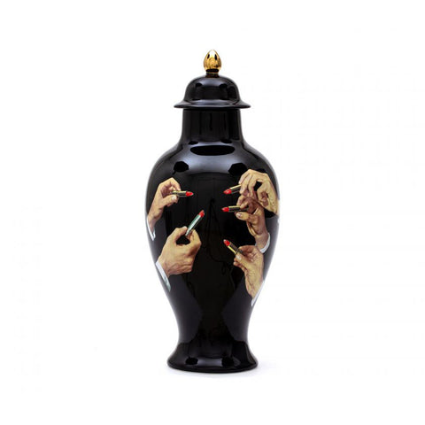 SELETTI PORZELLANVASE TOILETTENPAPIER LIPPENSTIFT SCHWARZ ART 09793
