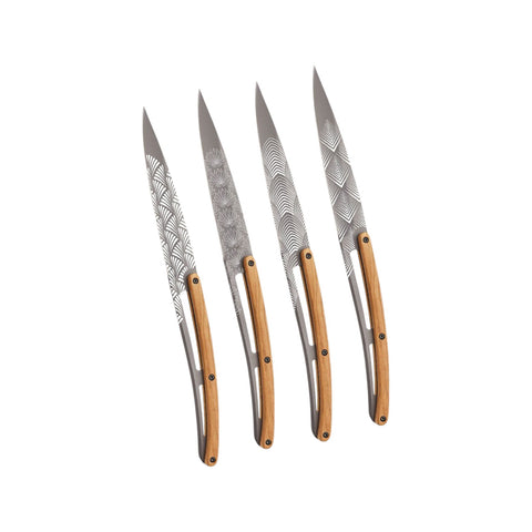 SET DI 4 COLTELLI BISTECCA TITANIUM OLIVE WOOD ART DECO ART. 4FB000101 DEEJO