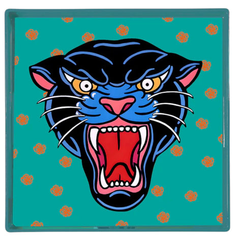 VASSOIO PLATEAU LACQUE' CARRE' 33X33 BLUE SHAKER PANTHER