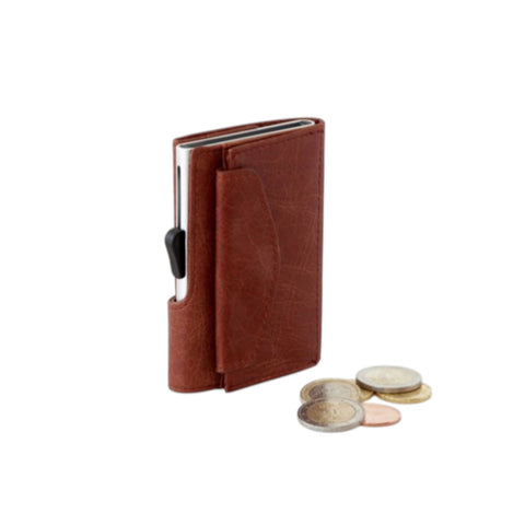 PORTAFOGLIO SINGLE COIN VINTAGE LEATHER COGNAC C-SECURE B