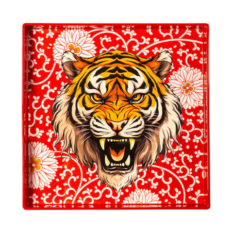 VASSOIO TIGER RED PLATEAU LACQUE' CARRE' 33X33 BLUE SHAKER