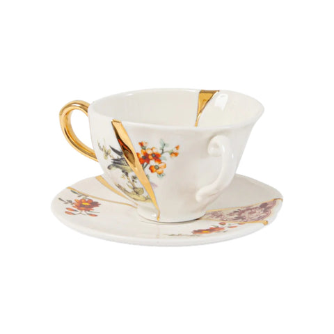 SET DA TE TAZZA E PIATTINO PORCELLANA KINTSUGI 09647 SELETTI WHITE