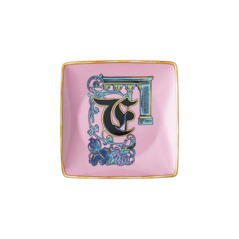 PIATTINO QUADRATO 15253 HOLIDAY ALPHABET F VERSACE 403686 PINK ROSENTHAL