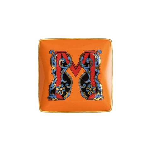 PIATTINO QUADRATO 15253 HOLIDAY ALPHABET M VERSACE 403693 ORANGE ROSENTHAL
