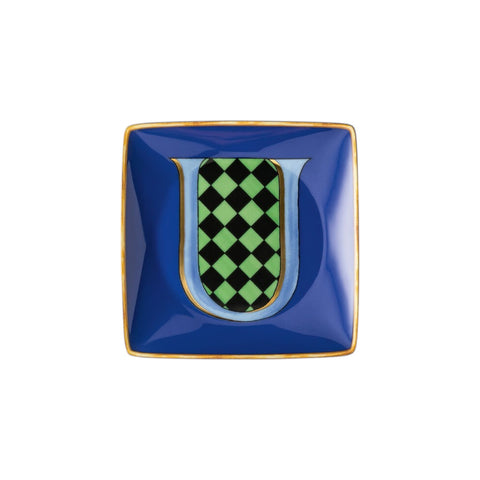 PIATTINO QUADRATO 15253 HOLIDAY ALPHABET U VERSACE 403701 BLUE ROSENTHAL