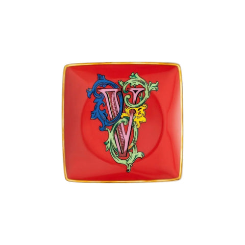 PIATTINO QUADRATO 15253 HOLIDAY ALPHABET V VERSACE 403702 RED ROSENTHAL