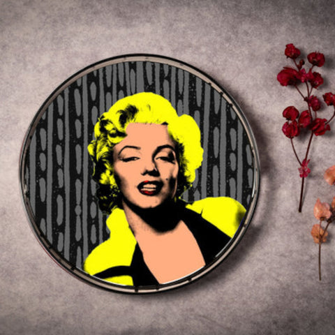 VASSOIO PLATEAU LACQUE' ROND 35 CM BLUE SHAKER MARILYN MONROE YELLOW