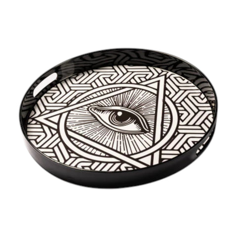 VASSOIO MYSTIC EYE PLATEAU LACQUE' ROND 35 BLUE SHAKER