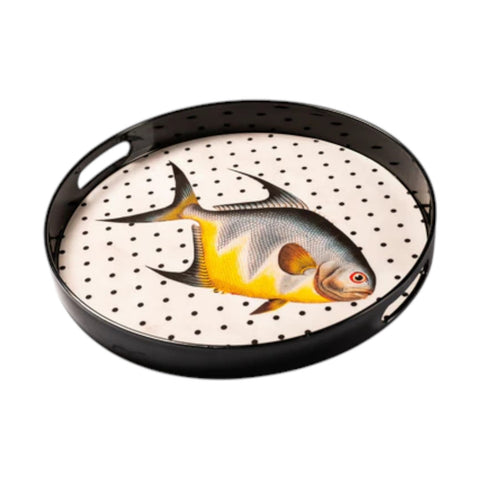 VASSOIO FISH DOTS PLATEAU LACQUE' ROND 35 BLUE SHAKER