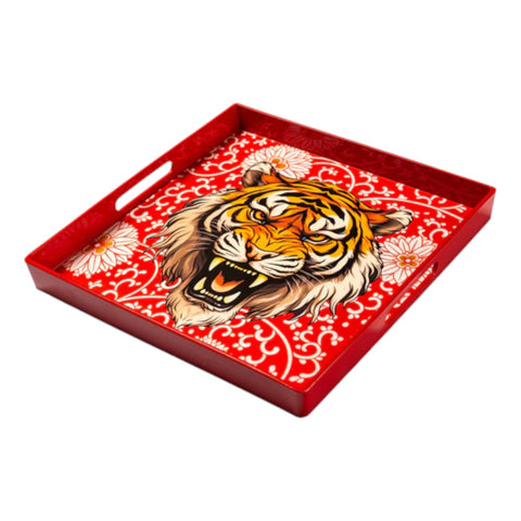 VASSOIO TIGER RED PLATEAU LACQUE' CARRE' 33X33 BLUE SHAKER