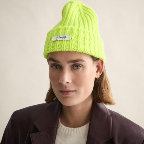 BERRETTO IN LANA ONE SIZE ART. LBL-003 LE BONNET LOGO FLUO YELLOW