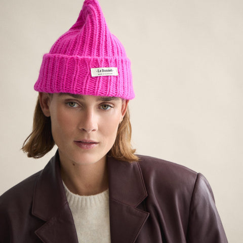BERRETTO IN LANA ONE SIZE ART. LBL-002 LE BONNET LOGO POPPY PINK