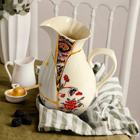 CARAFFA KINTSUGI PORCELLANA E ORO 19X14 H 25 09645 SELETTI WHITE