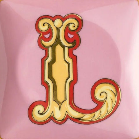 PIATTINO QUADRATO 15253 HOLIDAY ALPHABET L VERSACE 403692 PINK ROSENTHAL