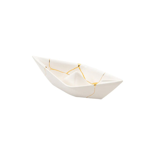 BARCHETTA PICCOLA ORIGAMI BIANCA KINTSUGI CERAMICHE CRESCENTINI ART. 2565