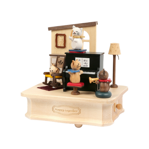 WOODERFULLIFE MUSIC BOX CAT PLAY PIANO S ART. 1062401